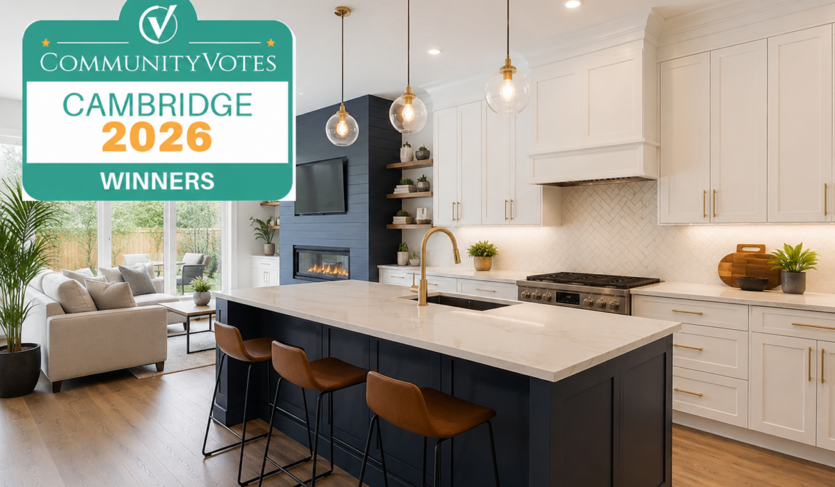 Modern kitchen and living space with award badge