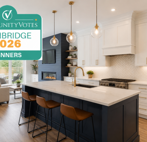 Modern kitchen and living space with award badge