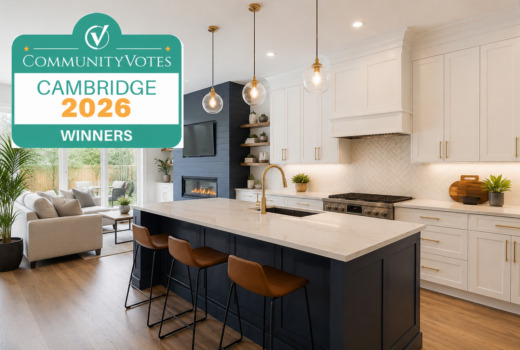 Modern kitchen and living space with award badge